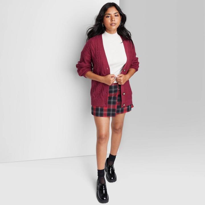 Women's Oversized Boyfriend Cardigan - Wild Fable Berry Red