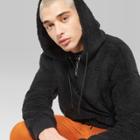 Men's Long Sleeve Teddy Bear 1/2 Zip Sherpa Hooded Sweatshirt - Original Use Black