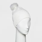 Women's Textured Chenille With Faux Fur Pom Beanie - A New Day Cream (ivory)