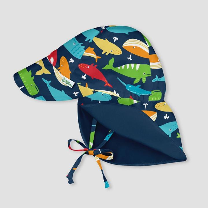 I Play By Green Sprouts Baby Boys' Reversible Flap Hat - Whale League Navy 0-6m, Infant Boy's, Blue
