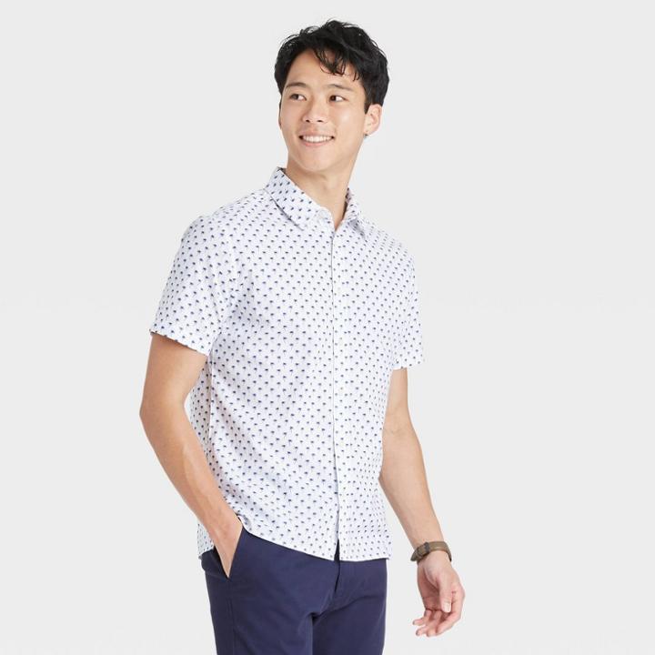 Men's Palm Print Standard Fit Textured Short Sleeve Button-down Shirt - Goodfellow & Co White