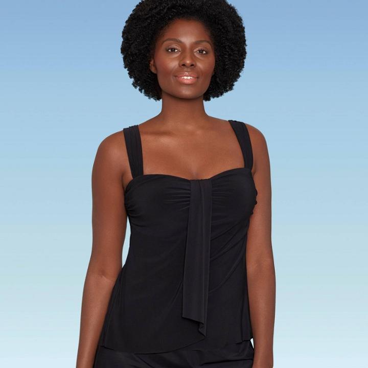 Women's Slimming Control Sash-front Tankini Top - Dreamsuit By Miracle Brands Black