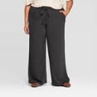 Women's Plus Size Tie Waist Wide Leg Pants - A New Day Green