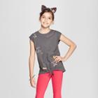 Girls' Tie Front Embroidered Cap Sleeve Graphic Top - Cat & Jack Gray