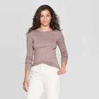 Women's Regular Fit Long Sleeve Crewneck T-shirt - A New Day Brown