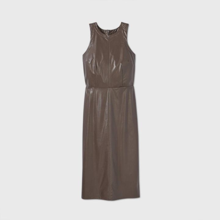Women's Faux Leather Racer Tank Dress - Prologue Brown