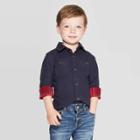 Toddler Boys' Novelty Quilted Long Sleeve Button-down Shirt - Cat & Jack Blue 12m, Toddler Boy's
