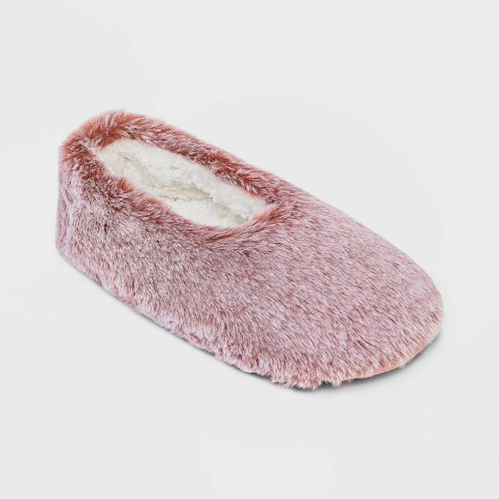 No Brand Women's Faux Fur Pull-on Slipper Socks - Tahitian Clay