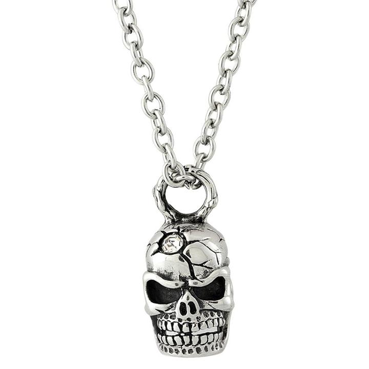 Distributed By Target Men's Stainless Steel And Cubic Zirconia Skull Pendant,
