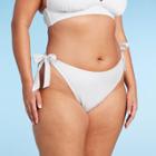 Women's Ribbed Side-tie Scoop Front High Leg Cheeky Bikini Bottom - Wild Fable White