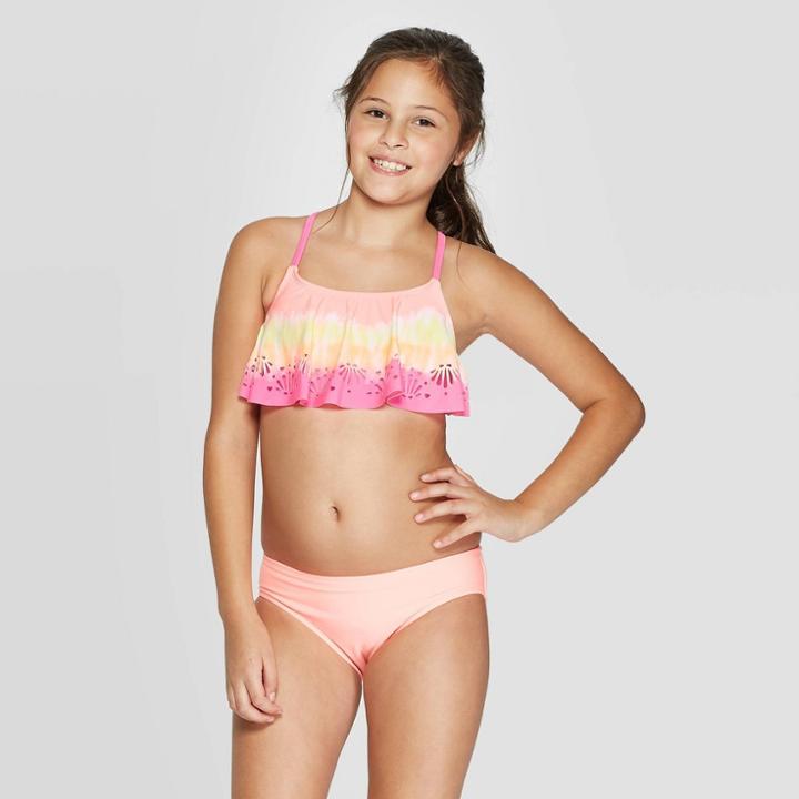 Girls' Mermaid Wishes Flounce Bikini Set - Cat & Jack Coral Xs, Girl's, Pink