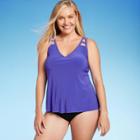 Women's Upf 50 Cut Out Strap Tankini Top - Aqua Green Purple