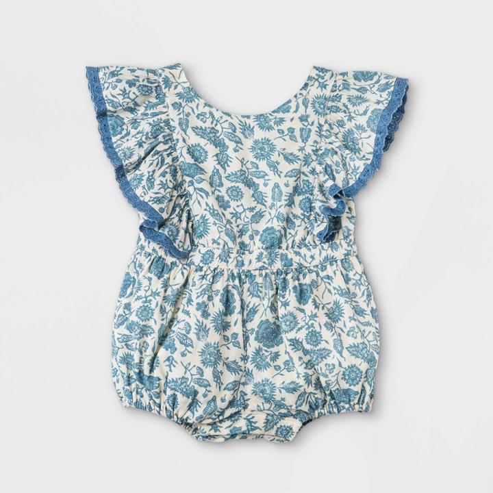 Baby Girls' Floral Romper - Cat & Jack Blue/cream