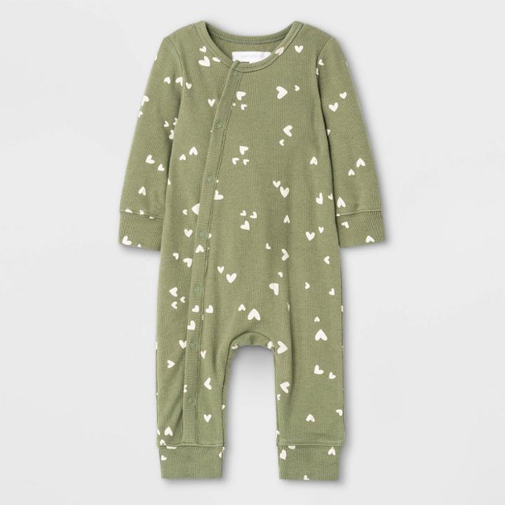 Grayson Mini Baby Girls' Hearts Rib Romper - Green