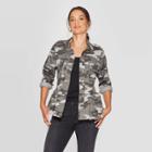Women's Camo Print Long Sleeve Front Button-down Peplum Jacket - Knox Rose Green