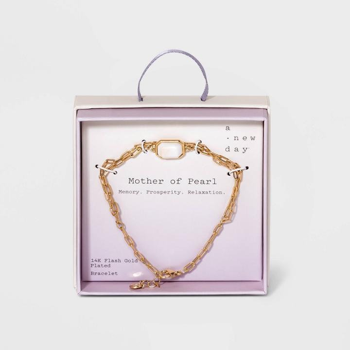 Silver Plated Gold Layered Chain Link Bracelet - A New Day Mother Of Pearl