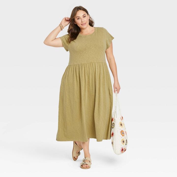 Women's Plus Size Short Sleeve Babydoll T-shirt Dress - Universal Thread Green