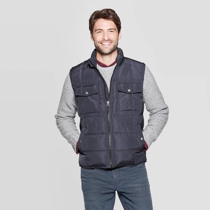 Men's Standard Fit Sleeveless Quilted Midweight Vest - Goodfellow & Co Gray