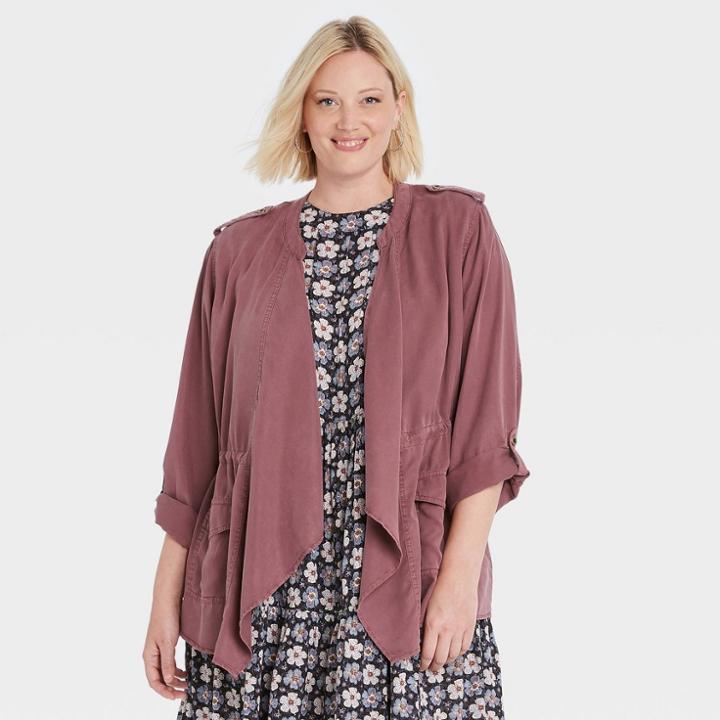 Women's Plus Size Drapey Cargo Jacket - Knox Rose Burgundy Camouflage 1x, Red Camouflage