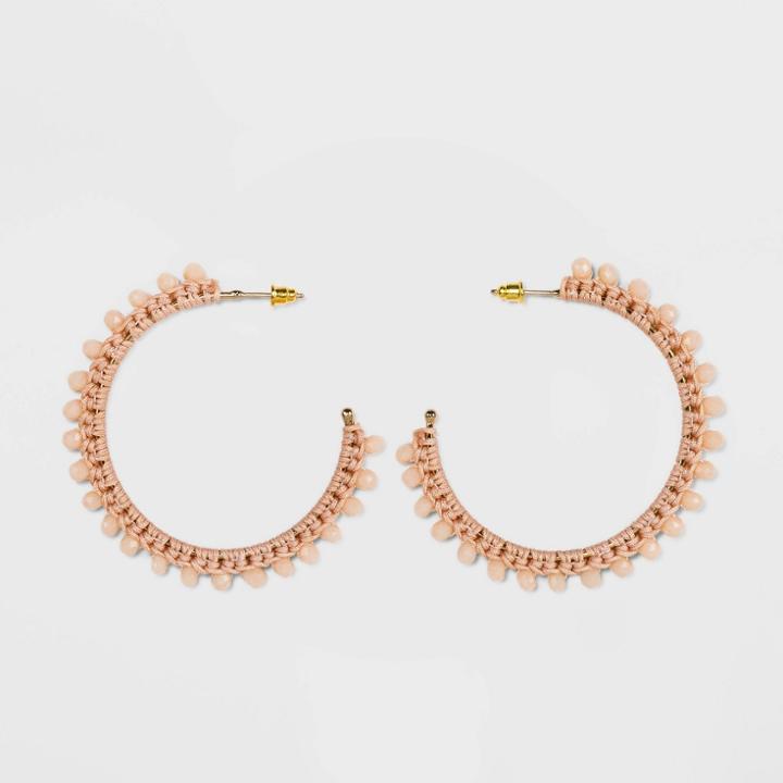 Crochet Wrapped And Beaded Hoop Earrings - A New Day Pale Peach, Women's, Pale Pink