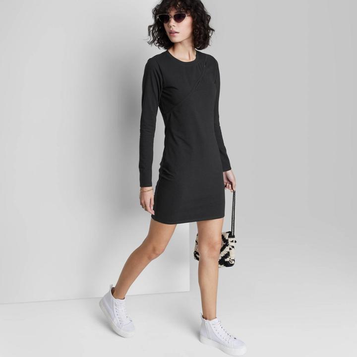 Women's Long Sleeve Cut Out Detail Knit Bodycon Dress - Wild Fable Black