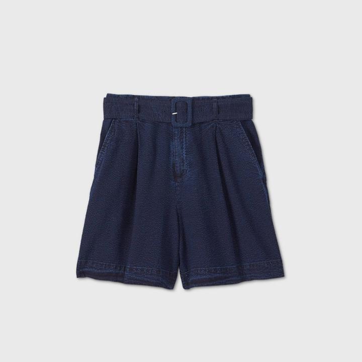 Women's Belted High-rise Shorts - A New Day Indigo