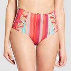 Women's Sun Coast Cheeky Strappy High Waist Bikini Bottom - Shade & Shore Multi Stripe Xl,
