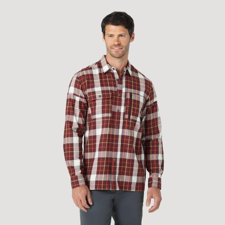Wrangler Men's Regular Fit Atg Plaid Long Sleeve Button-down Shirt - Red/white