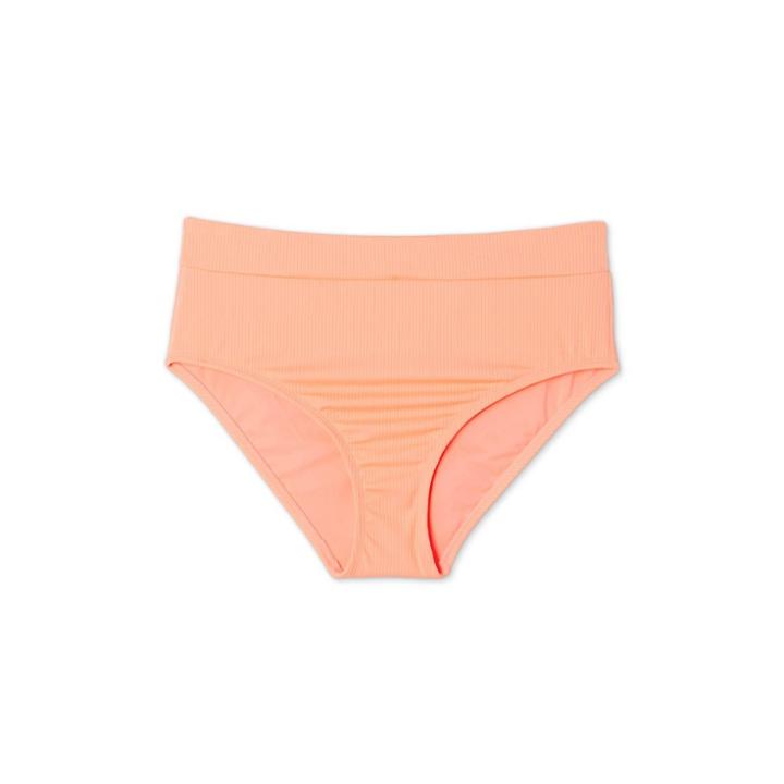 Women's Sustainably Made Plus Size Ribbed High Waist Bikini Bottom - Xhilaration Coral