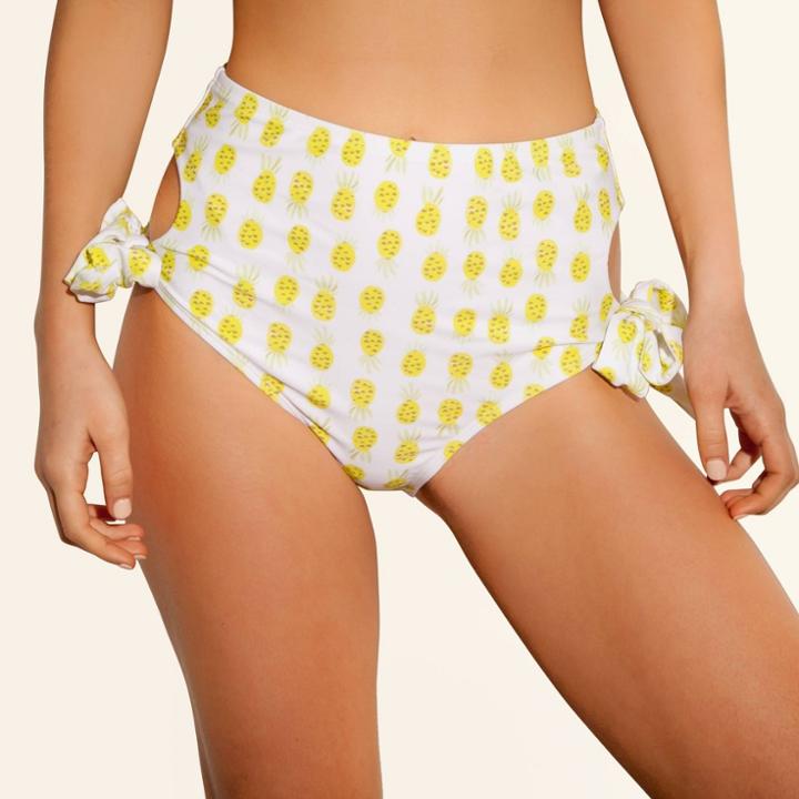 Target Women's Tie High Waist Bikini Bottom - Sugar Coast By Lolli Yellow Pineapple Print