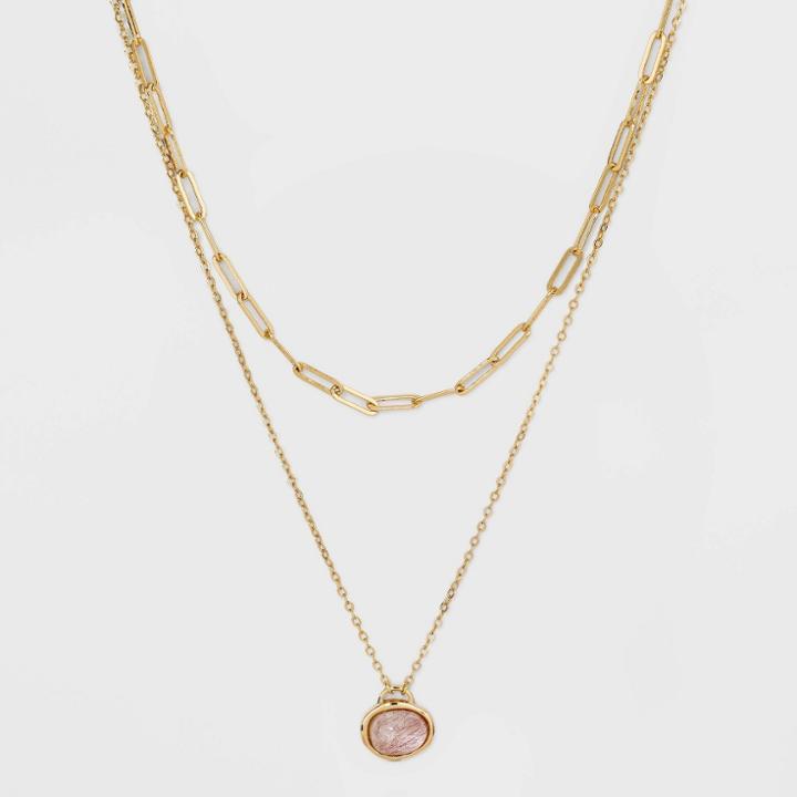 Layered Gold Dipped With Semi-precious Rutilated Quartz Chain Necklace - A New Day Clear