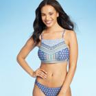 Women's Square Neck High Neck Bikini Top - Xhilaration Blue Tribal Print D/dd Cup, Women's