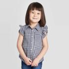 Toddler Girls' Gingham Button-down Blouse - Cat & Jack Navy 12m, Toddler Girl's, Blue