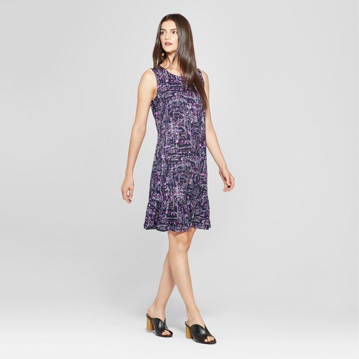 Sure Fit Women's Ruffle Sleeve Printed Knit Trim Dress - Notations - Navy