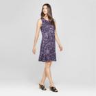 Sure Fit Women's Ruffle Sleeve Printed Knit Trim Dress - Notations - Navy