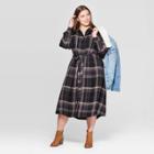 Women's Plus Size Plaid Long Sleeve Collared Midi Tie Belt Shirtdress - Universal Thread Green X, Women's