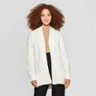 Women's Long Sleeve Rib-knit Cuff Textured Cardigan Sweater - A New Day Cream S, Women's, Size: