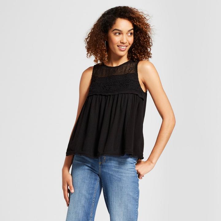 Women's Crochet Tie Back Tank - Knox Rose Black