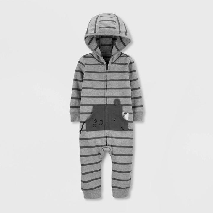 Baby Boys' 1pc Striped Rhino Hooded Jumpsuit - Just One You Made By Carter's Gray Newborn, Boy's