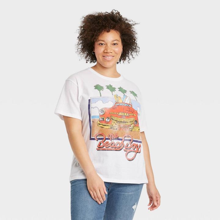 Women's The Beach Boys Plus Size Beach Short Sleeve Graphic T-shirt - White