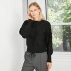 Women's Textured Dolman Crewneck Sleeve Pullover Sweater - A New Day Black