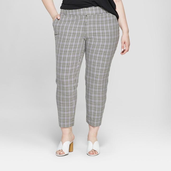 Women's Plus Size Houndstooth Ankle Pants With Comfort Waistband - Ava & Viv Berry