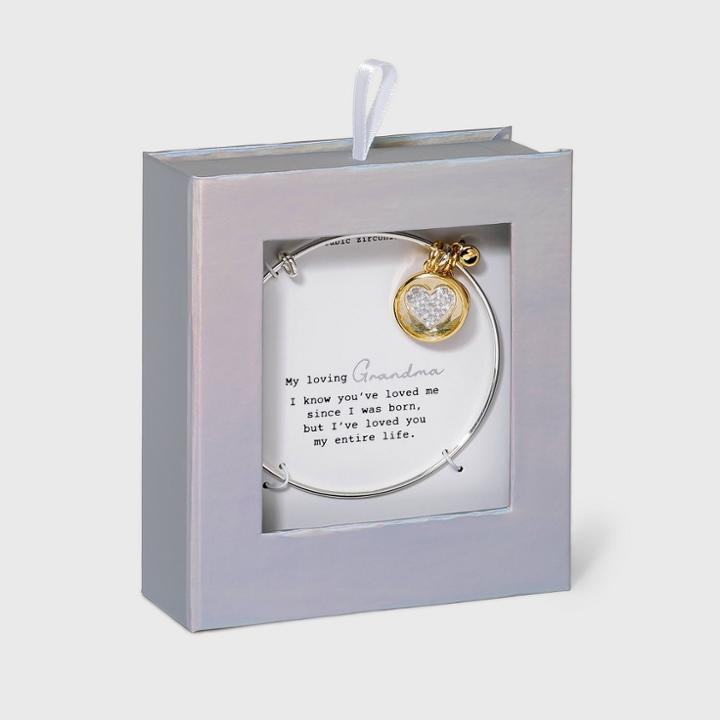 No Brand Stainless Steel You Are Loved Cubic Zirconia Heart Bangle Bracelet - Rose Gold