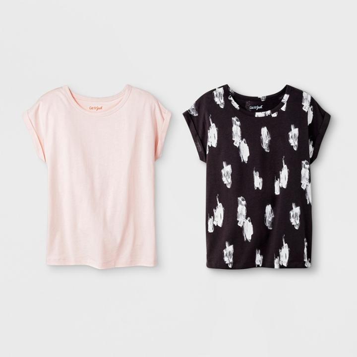 Girls' 2pk Short Sleeve T-shirt - Cat & Jack Black/peach