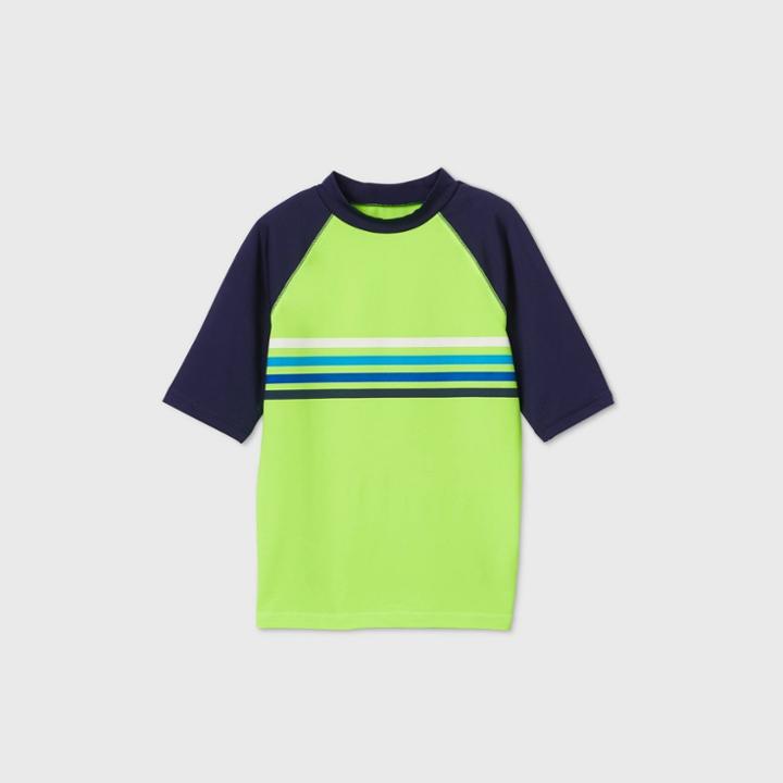 Boys' Short Sleeve Striped Rash Guard Swim Shirt - Cat & Jack Green