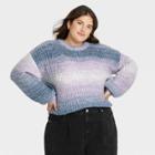 Women's Plus Size Spacedye Dye Crewneck Pullover Sweater - A New Day Blue
