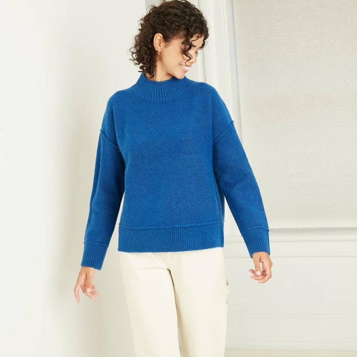 Women's Mock Turtleneck Pullover Sweater - Universal Thread Navy