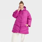 Women's Plus Size Mid Length Matte Puffer Jacket - A New Day Magenta