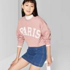 Women's Long Sleeve Oversized Crewneck Sweatshirt With Paris Graphic - Wild Fable Toasted Pink