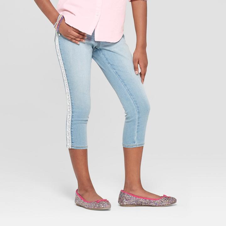 Girls' Crochet Side Stripe Crop Jeans - Cat & Jack Blue